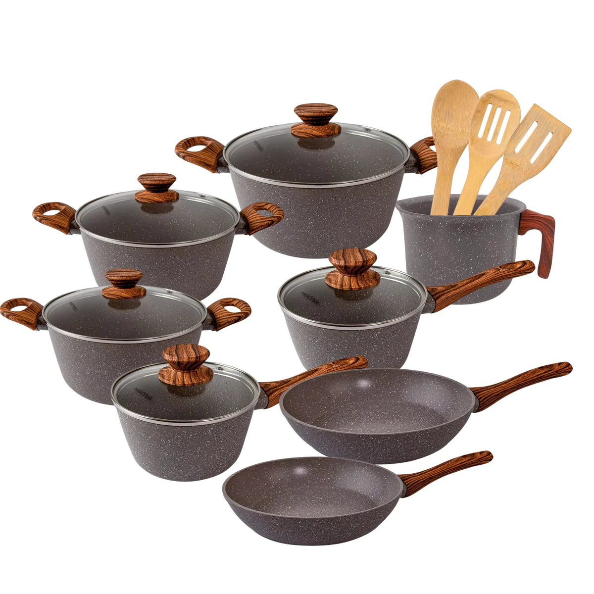 Jogo de Panelas Antiaderente Ceramico Fogao Inducao Kit 11 Pecas Vanilla Cook Marmol