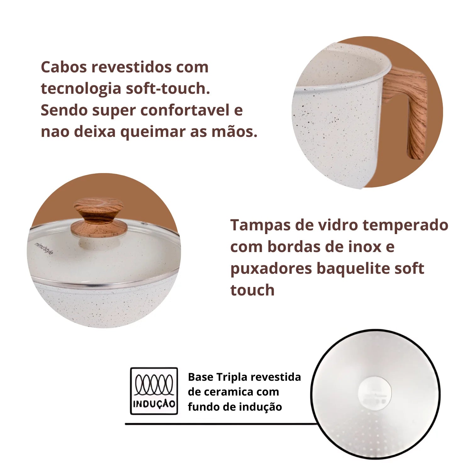 Jogo de Panelas Antiaderente Ceramico Fogao Inducao Kit 11 Pecas Vanilla Cook Marmol