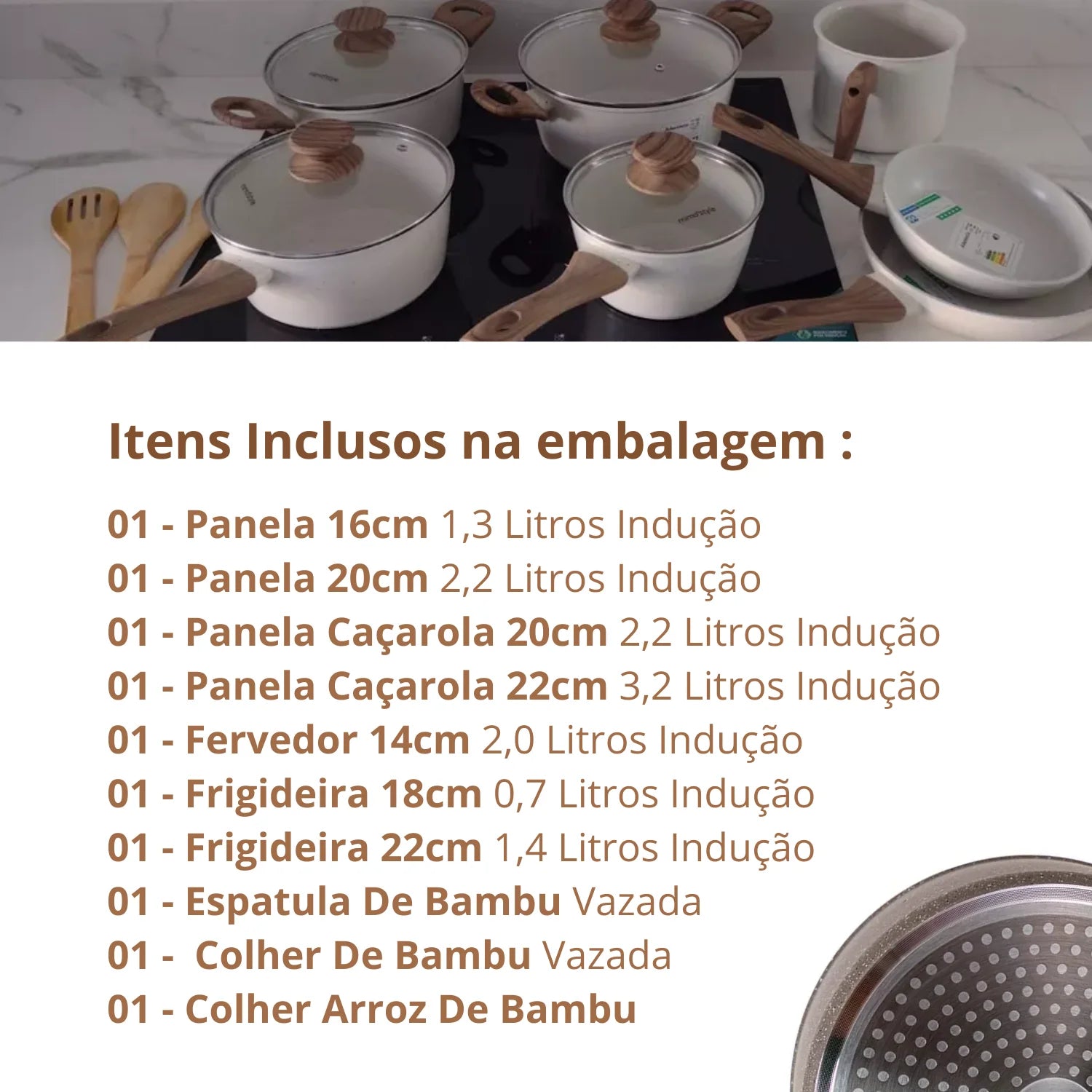 Jogo de Panelas Antiaderente Ceramico Fogao Inducao Kit 11 Pecas Vanilla Cook Marmol