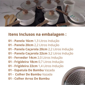 Jogo de Panelas Antiaderente Ceramico Fogao Inducao Kit 11 Pecas Vanilla Cook Marmol