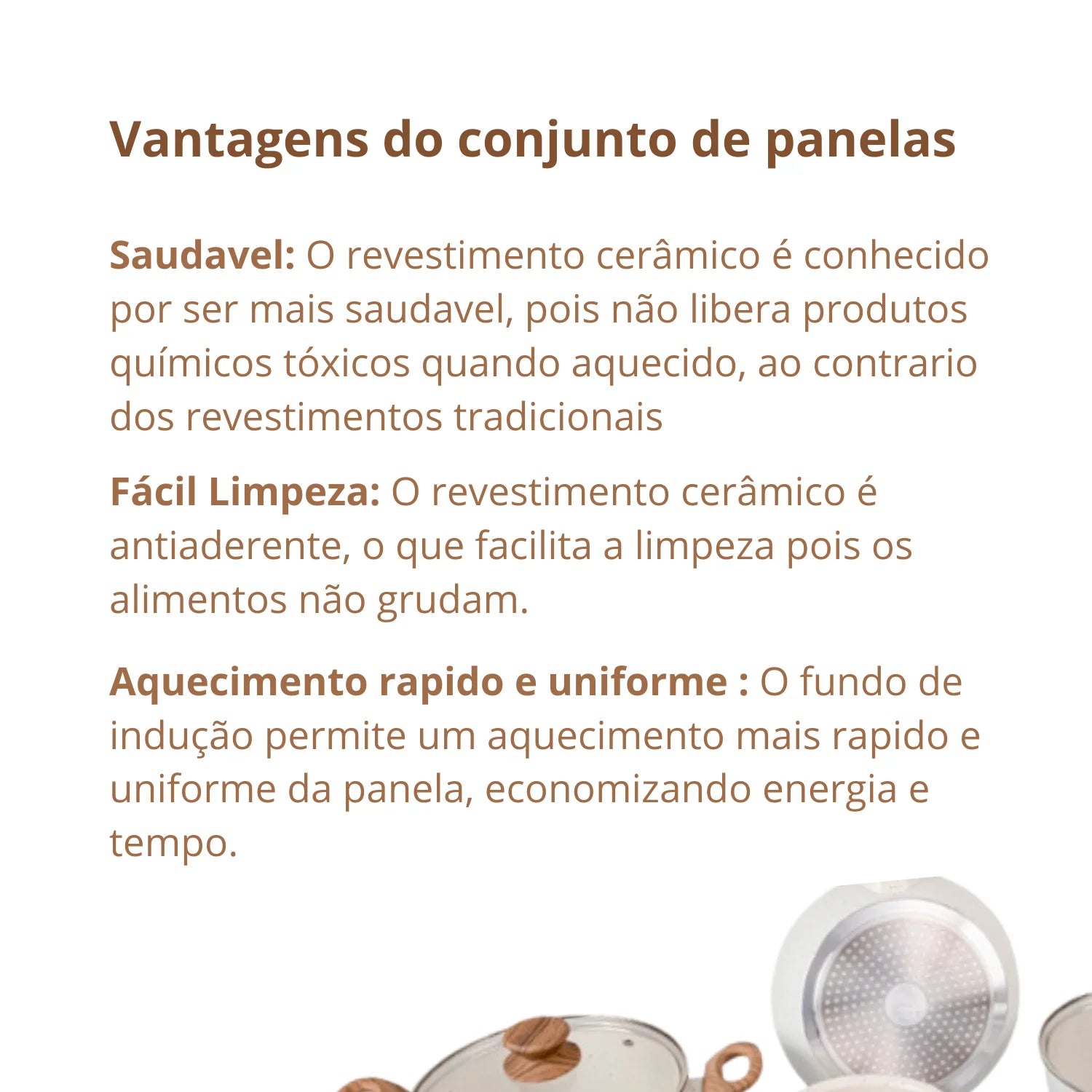 Jogo de Panelas Antiaderente Ceramico Fogao Inducao Kit 11 Pecas Vanilla Cook Marmol