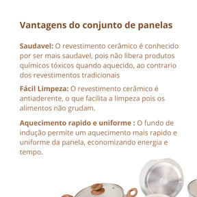 Jogo de Panelas Antiaderente Ceramico Fogao Inducao Kit 11 Pecas Vanilla Cook Marmol