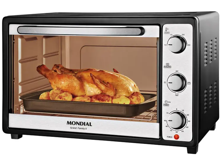 Forno Elétrico de Bancada Mondial com Timer - 52L Preto e Prata Grand Family II FR-52